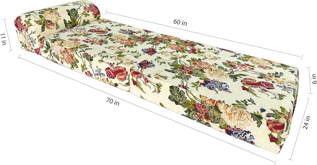 D&D Futon Furniture Sleeper Chair Folding Foam Beds, Portable Studio Guest Sofa Bed (Big Roses, 70 x 24 x 6)