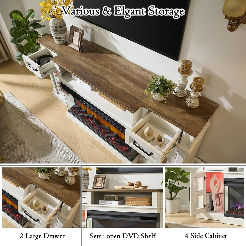 3-Side Fireplace TV Stand for up to 80 Inch TV, LED Entertainment Center with...