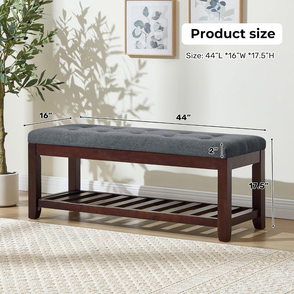 Shoe Bench Entryway, 44" End of Bed Bench,Upholstered Linen Bench for Li...