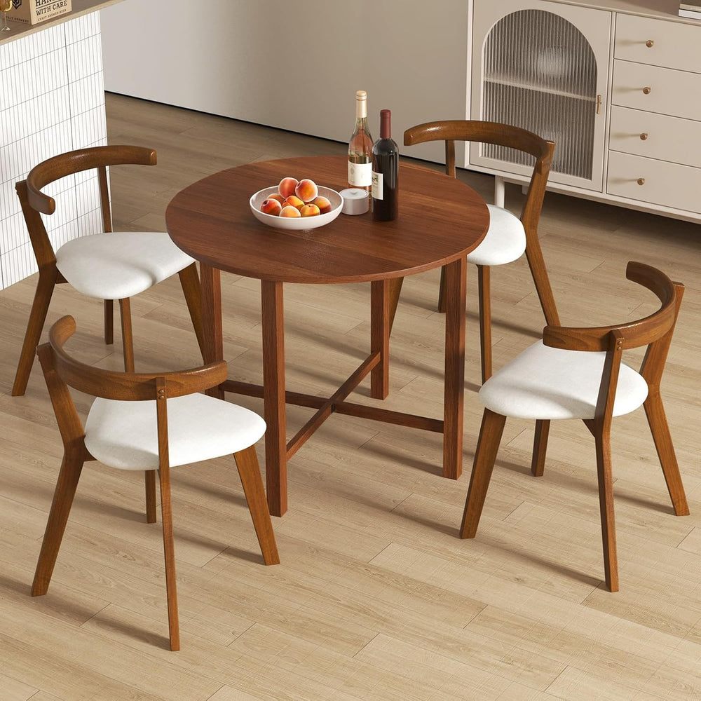Tangkula 36" Foldable Round Dining Table, Kitchen Table w/Solid Rubber W...