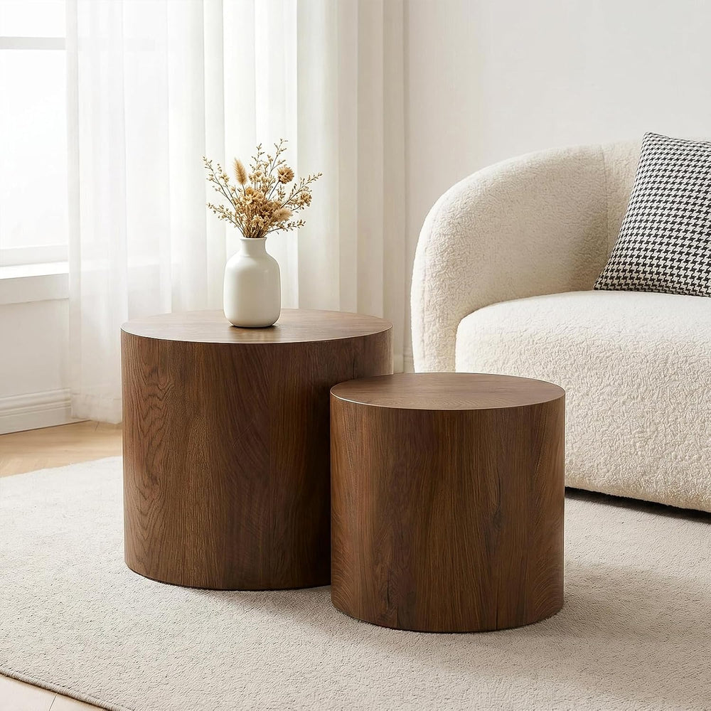 Round Coffee Table Set of 2,Modern Nesting Center Table with Non-Slip Feet | ...