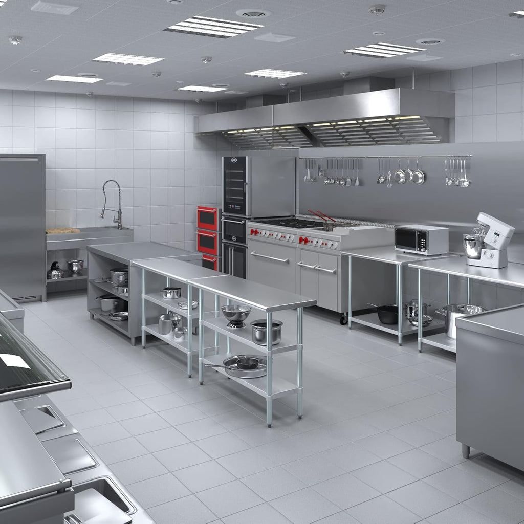 48" Long X 18" Deep Stainless Steel Work Table with 2 Shelves | Metal Food Prep Station | Commercial & Residential NSF Utility Table