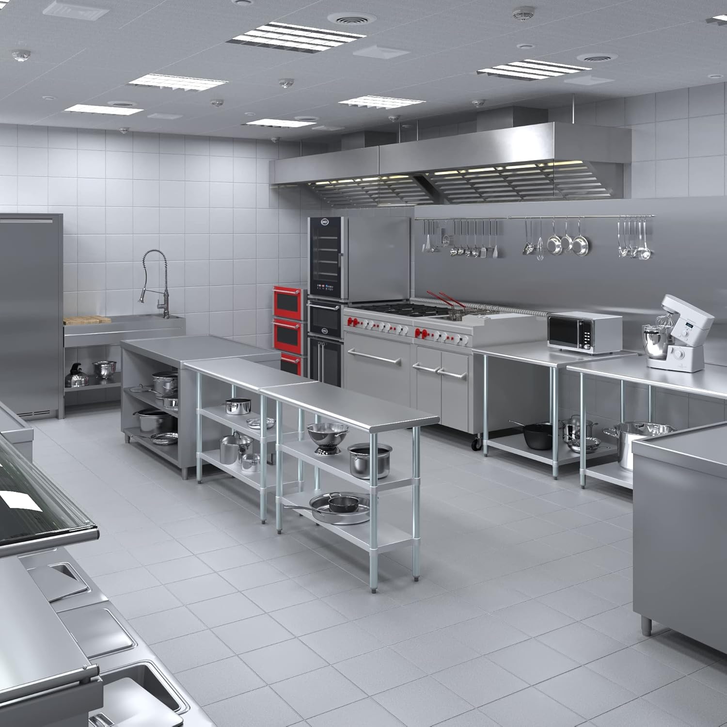 48" Long X 18" Deep Stainless Steel Work Table with 2 Shelves | Metal Food Prep Station | Commercial & Residential NSF Utility Table
