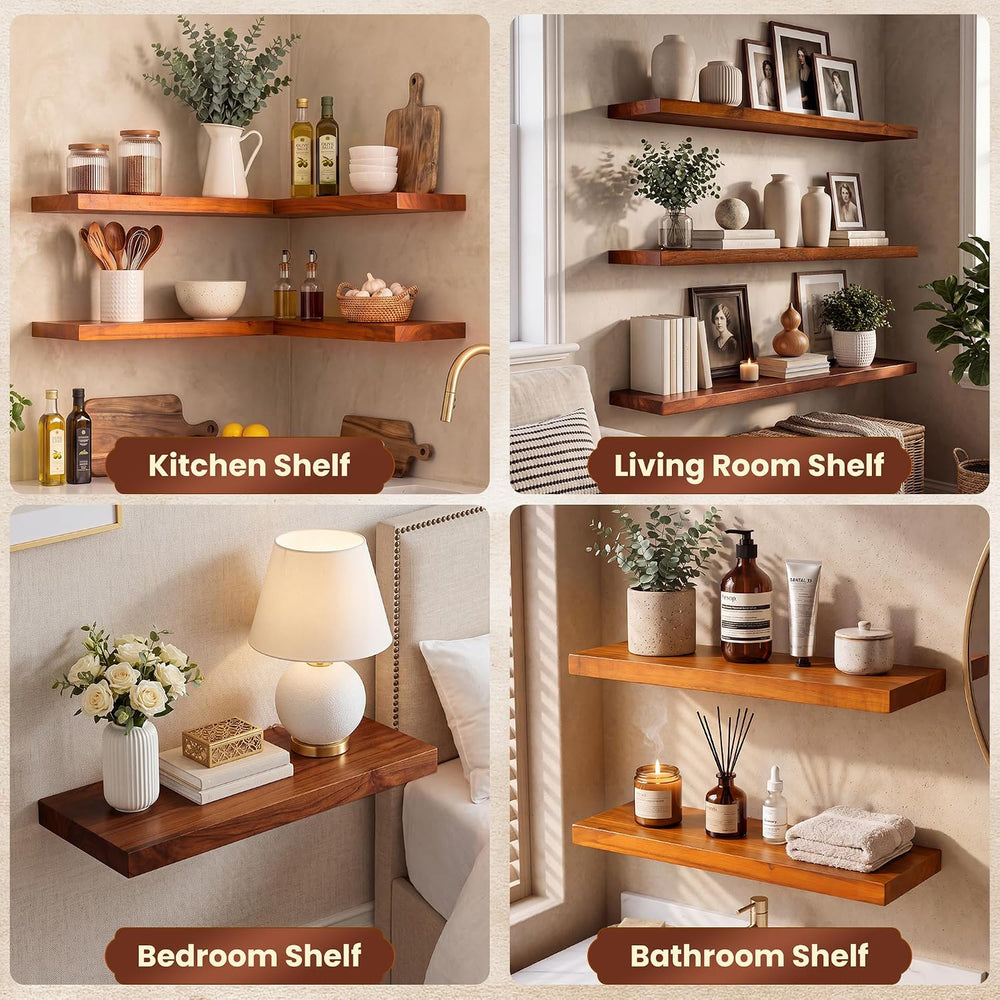 55" Solid Teak Floating Wall Shelf, Water Resistant & Sturdy Decor