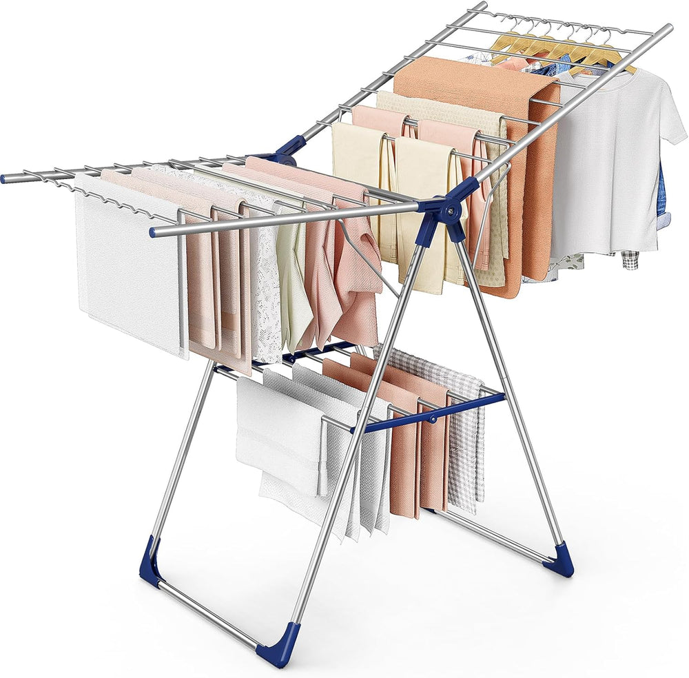 Sakugi Clothes Drying Rack with Height-Adjustable Wings, Metal Foldable Laund...