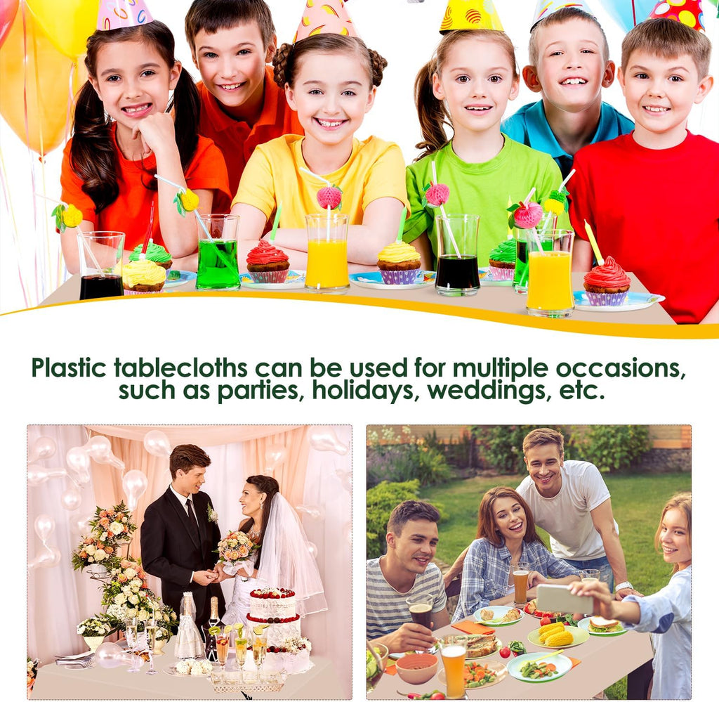 Beige 5 Pack 54 x 108 Inch Plastic Tablecloth Disposable Tablecloth for Rectangle Table, Party Plastic Table Cloth
