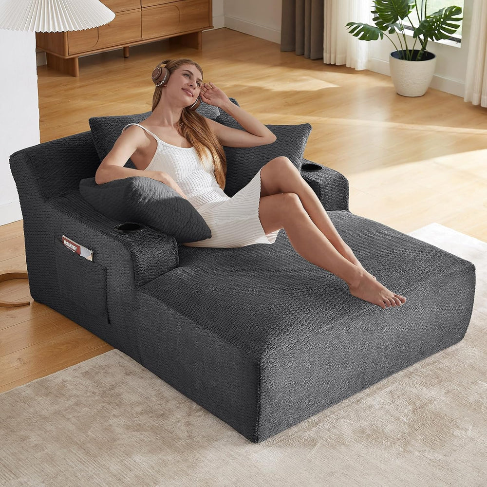 49.2" Oversized Chaise Lounge Chair Indoor,Faux Fur Reading Chair with C...