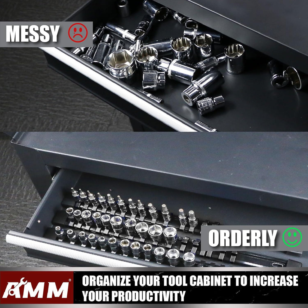 AMM 6-Piece Socket Organizer，1/4 inch Drive ABS Tools-Socket Holder，Heavy Duty Socket Racks，Premium Quality Socket Clip Rail Holder，The best tool trays in the garage
