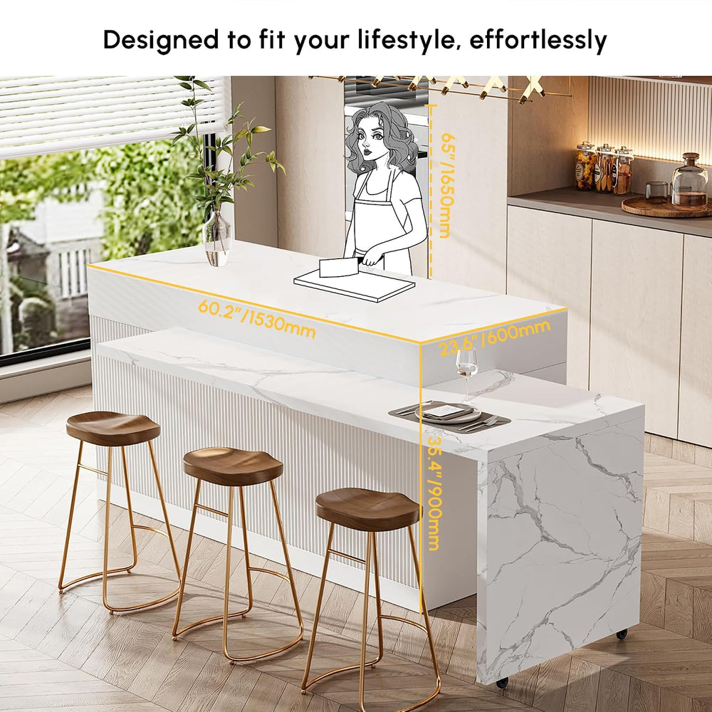 homary Extendable Kitchen Island with Storage 81"-106", White, Wood...