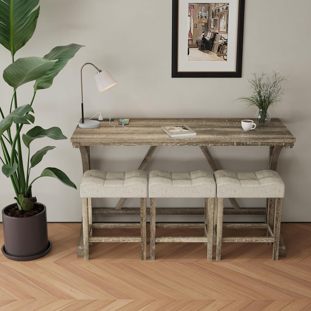 allamazing 4-Piece Counter High Bar Table Set with Socket and 3 Fabric Padded...