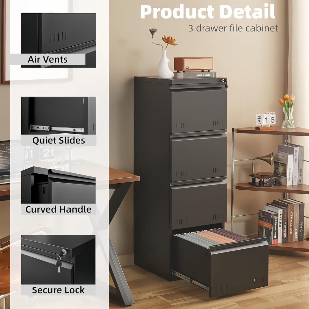 Guizeeopo Metal File Cabinet with Lock, Vertical 4 Drawer File Cabinets for H...