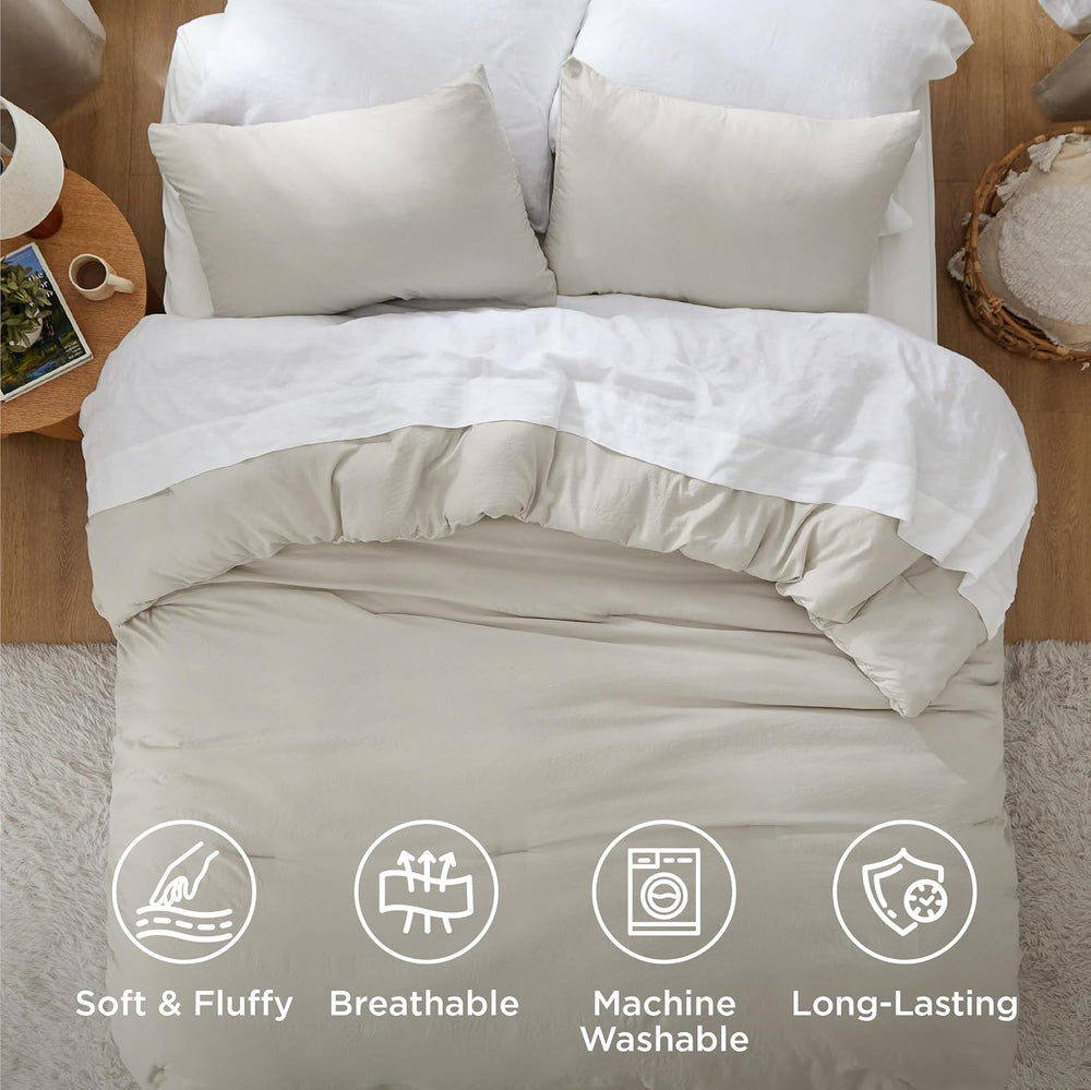 Bedsure King Comforter Set Prewashed Soft Bedding Set 3Pcs Beige 104"x90...