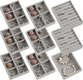 Frebeauty Small Jewelry Tray Set, Stackable Velvet Jewelry Organizer, Drawer Inserts, 4.92 x 3.74 x 0.9 Inches, Earring Organizer for Women (Set of 9, Grey)