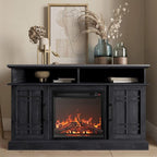BELLEZE 48" TV Stand with 18" Electric Fireplace Heater, Modern TV Stand for TVs up to 50", Entertainment Media Stand with Open Shelves and Storage Cabinets for Living Room, Bedroom (Rustic Grey)