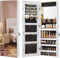 SONGMICS Mirror Jewelry Cabinet Armoire Organizer, Wall or Door Mount Storage Cabinet with Full-Length Frameless Lighted Mirror, Built-in Makeup Mirror, 2 Drawers, Lockable, Christmas Gift, White