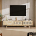 Mid Century Modern TV Stand for 85 Inch TVs, 78.7" Entertainment Center with Storage & Power Outlet, Media Console w/Drawers and Sliding Door, Television Stands for Living Room, Natural