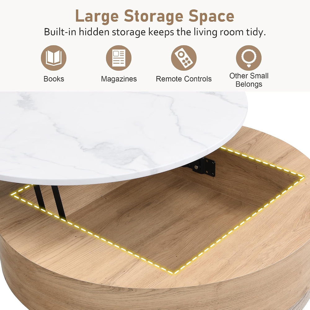 31.5" Modern Round Lift-Top Coffee Table with Storage & 3 Ottoman,Wh...