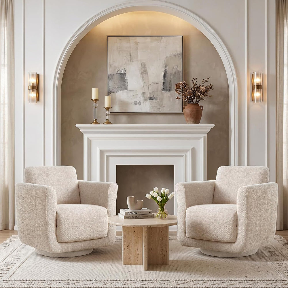 Swivel Accent Chairs Set of 2, Fully Assembled Chenille Armchairs, Linen | 36...