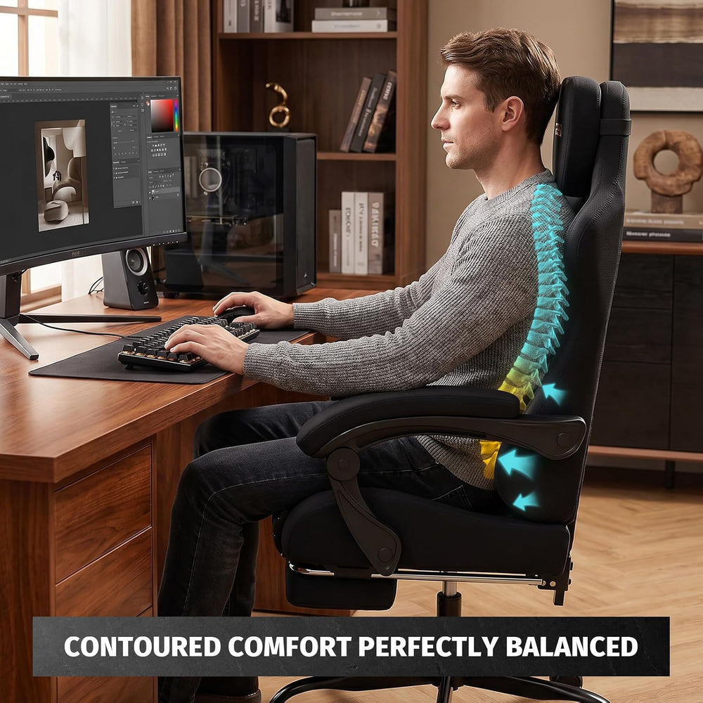 Honeycomb Embossed Gaming Chair with Footrest & Massage Lumbar Support, A...