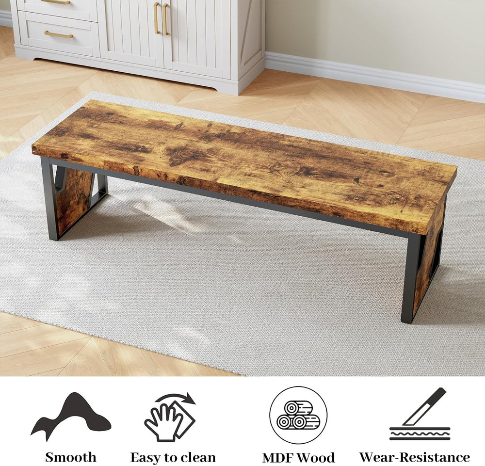 HIPIHOM Table Benches 2-Pack 54.72" Long, Antique Wood & Black Metal...