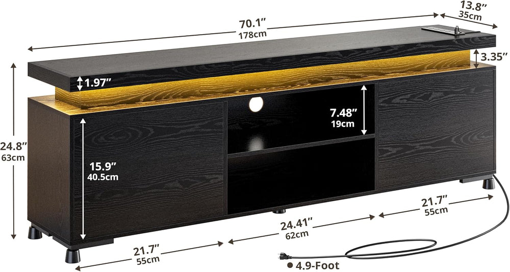IRONCK TV Stand Entertainment Center with LED Lights for 85 inch | Power Outl...