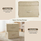 ANMINY Fabric Storage Bins with Zipper Lids, 18"x14"x10", Beige, 2 PCS | 43.6Qt Cotton Linen Storage Box, PP Board Frame, Washable Collapsible, with Handles & 3-side Open Lid, Stackable, Large