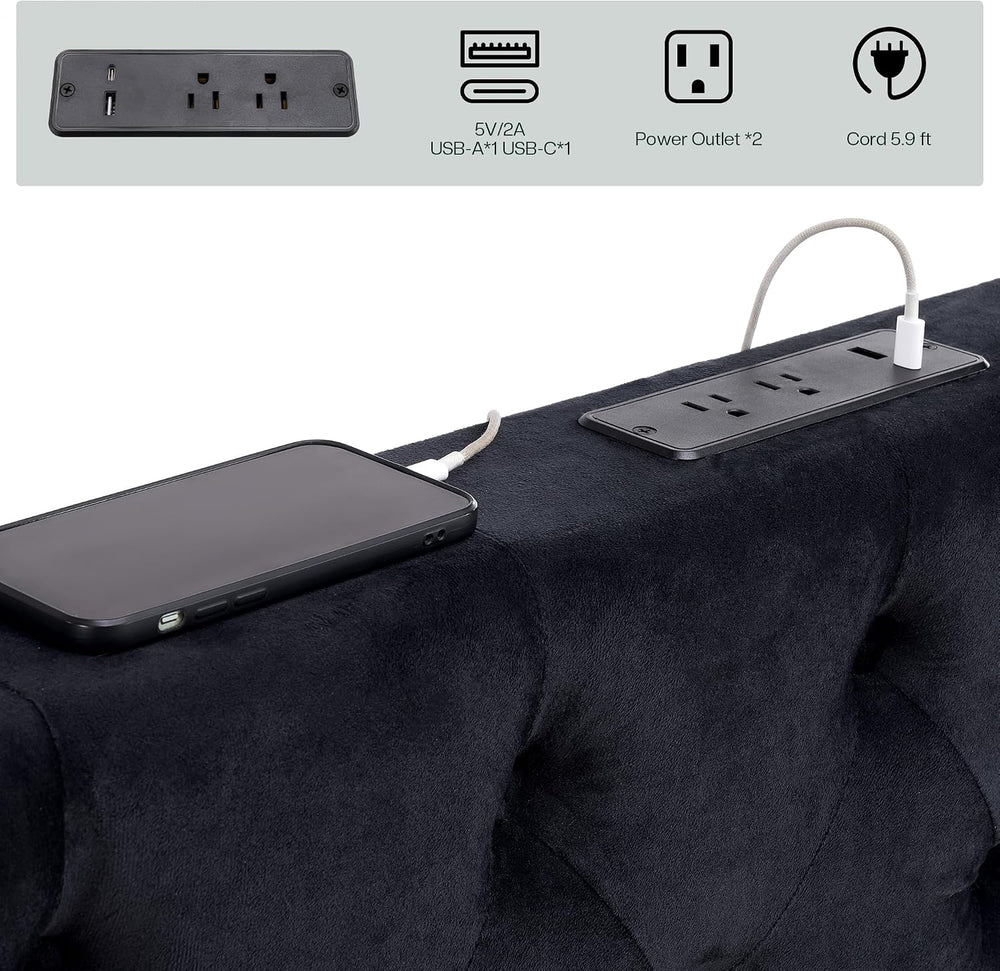 Jocisland King Canopy Bed Frame Velvet Upholstered Headboard, Black