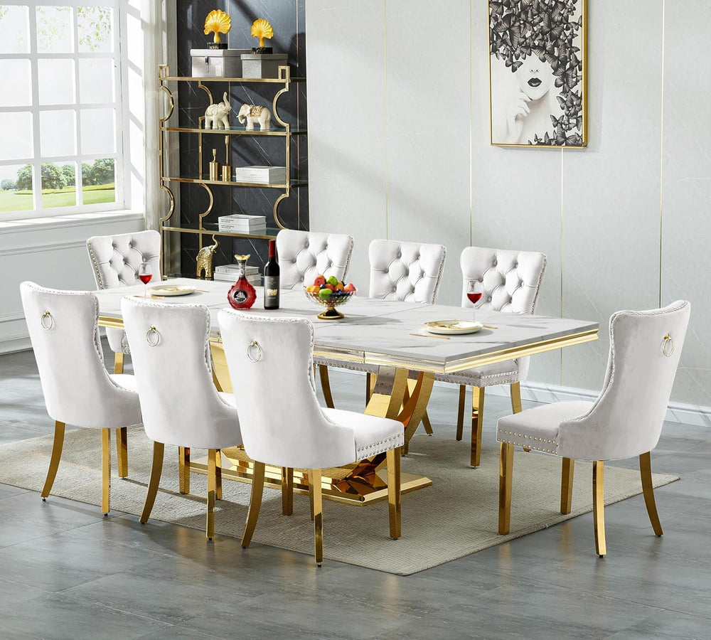 94 in Luxury Faux Marble Dining Table for 6 8 10 People, White Faux Marble Di...