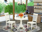 East West Furniture ANWE3-LWH-W 3 Piece Kitchen Table Set for Small Spaces Contains a Round Dining Room Table with Pedestal and 2 Dining Chairs, 36x36 Inch, Linen White