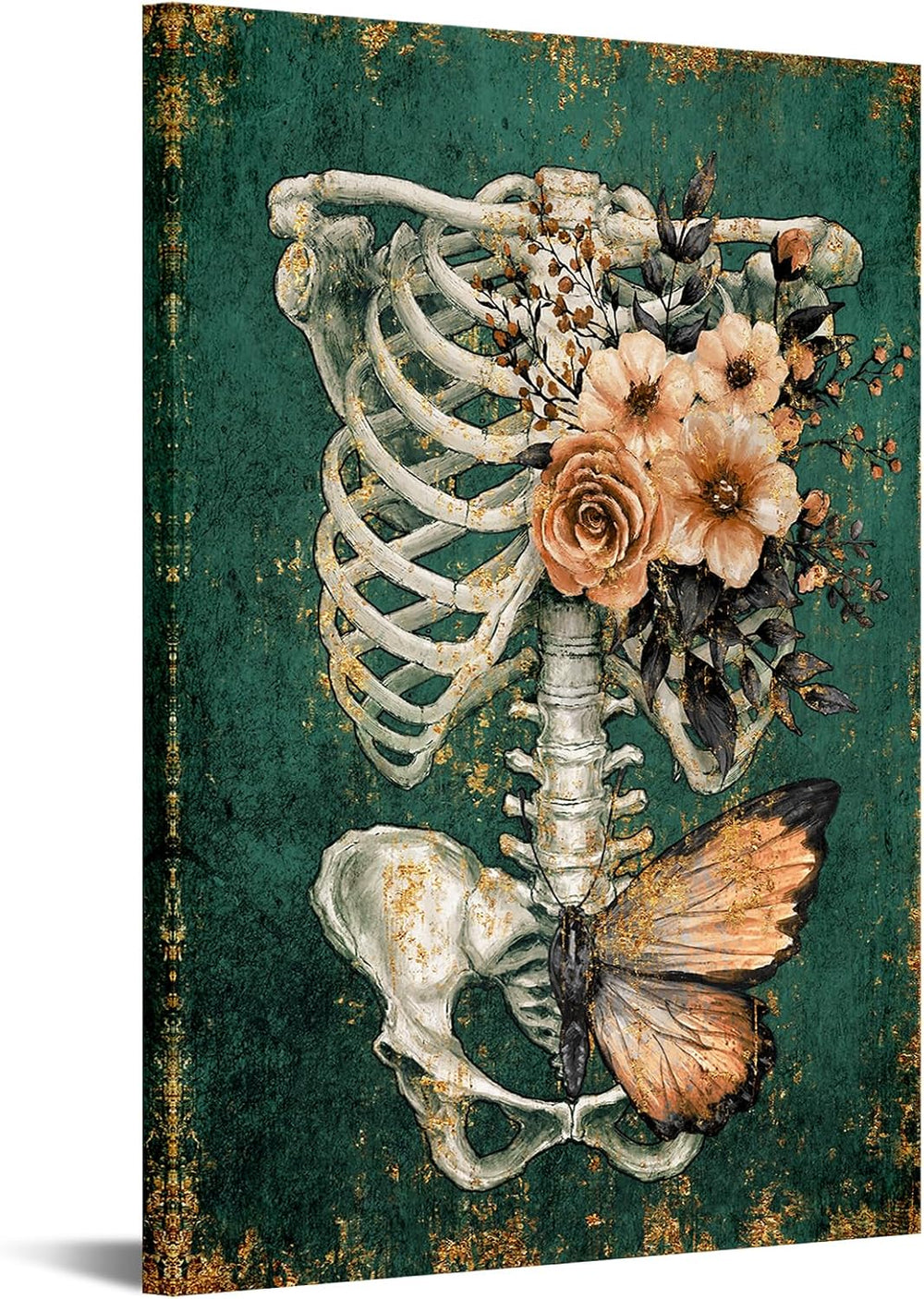 iKNOW FOTO Vintage Human Skull Canvas Wall Art, Floral Butterfly Skeleton Ana...