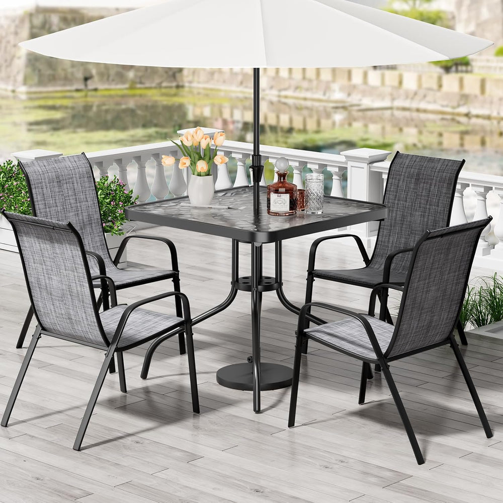 TLSUNNY 5 Pieces Patio Dining Set for 4, Glass Table and Textilene Chair