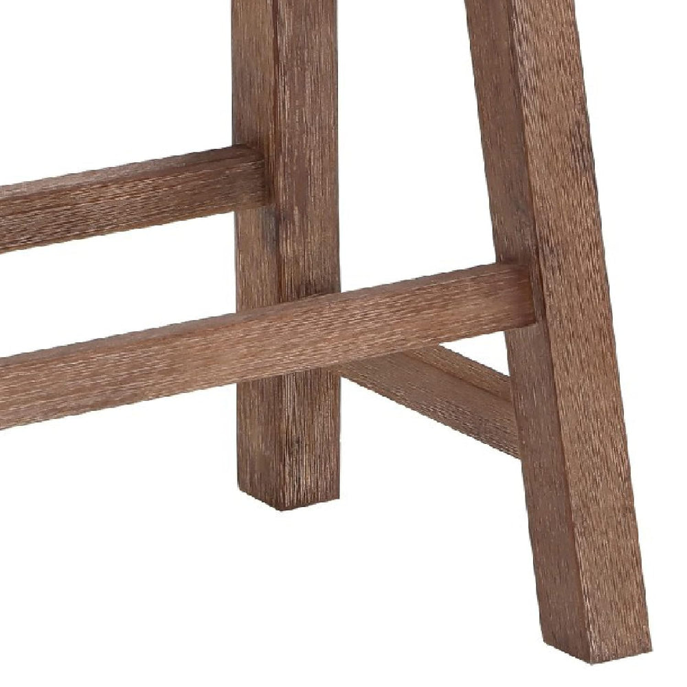 Benjara 33 Inch Saddle Seat Bench, Sandblasted Antique Brown Acacia Wood, Ang...