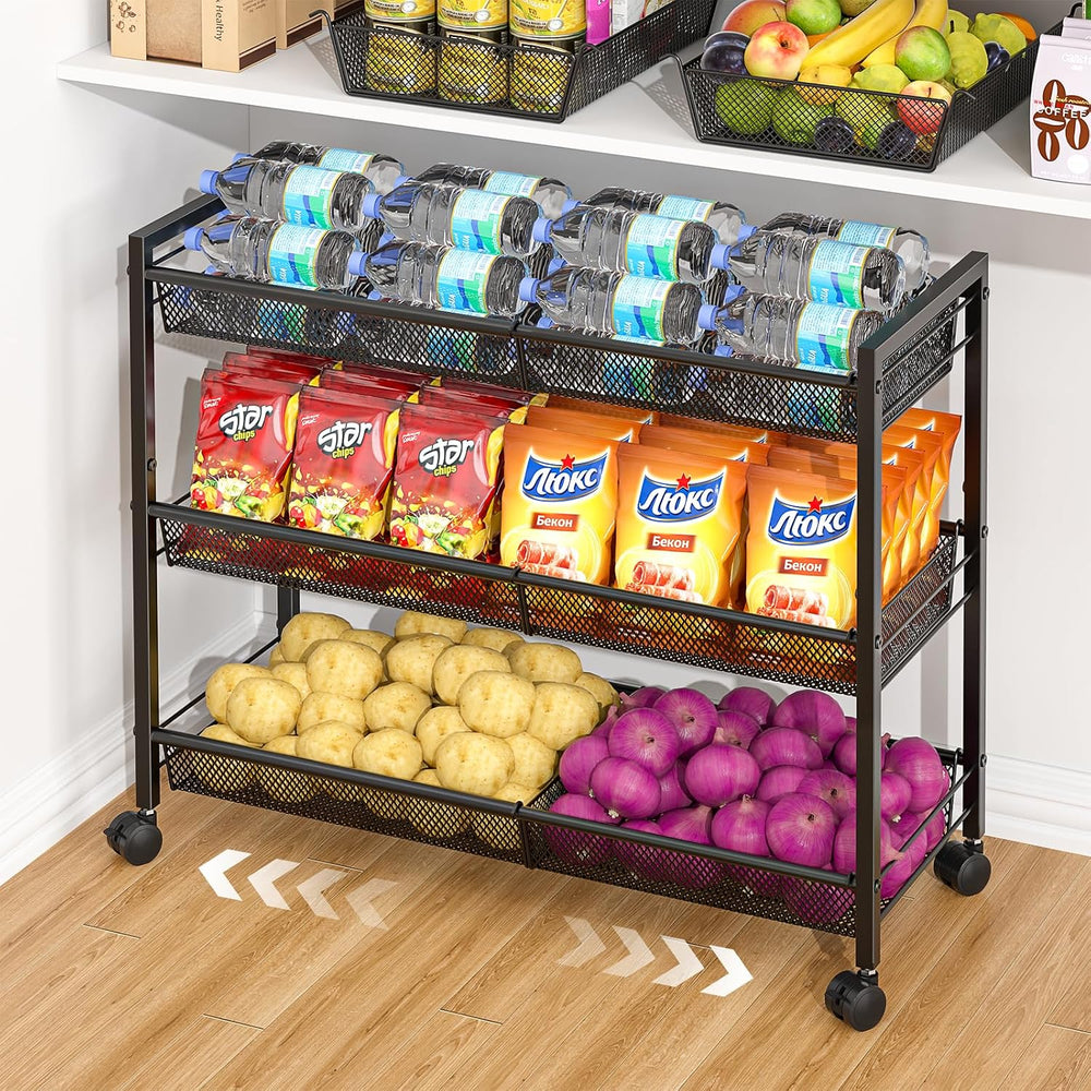 3IngSeagulls 3-Tier Expandable Rolling Pantry Floor Organizer, Stackable Pant...