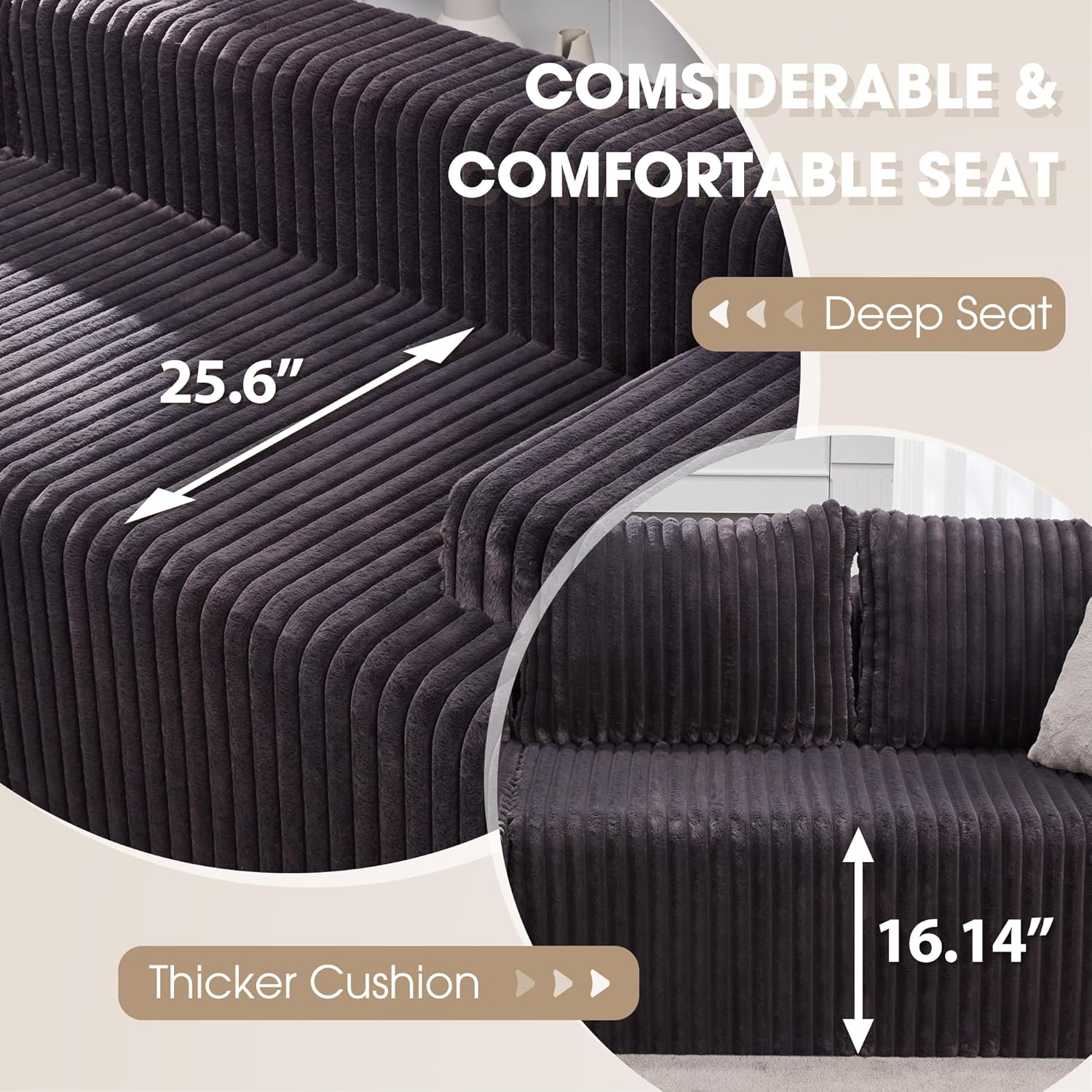 Hobestluk Boneless Couch Modular Sectional Sofa L-Shape Cloud Couch Lounge | 96" Right Facing Chaise Darkgrey,Memory Foam,Removable Cover,Non-slip Bottom,No Assemble Required,Furniture for Small Home