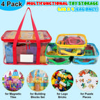 4 Pack Magnetic Tiles Storage Bag with Manual Pocket& Name Tag, Whole Clear PVC Magnetictiles Organizer Case for Magnetic Tiles, Building Blocks, Toy Cars, Board Game, Puzzle (Colorful)
