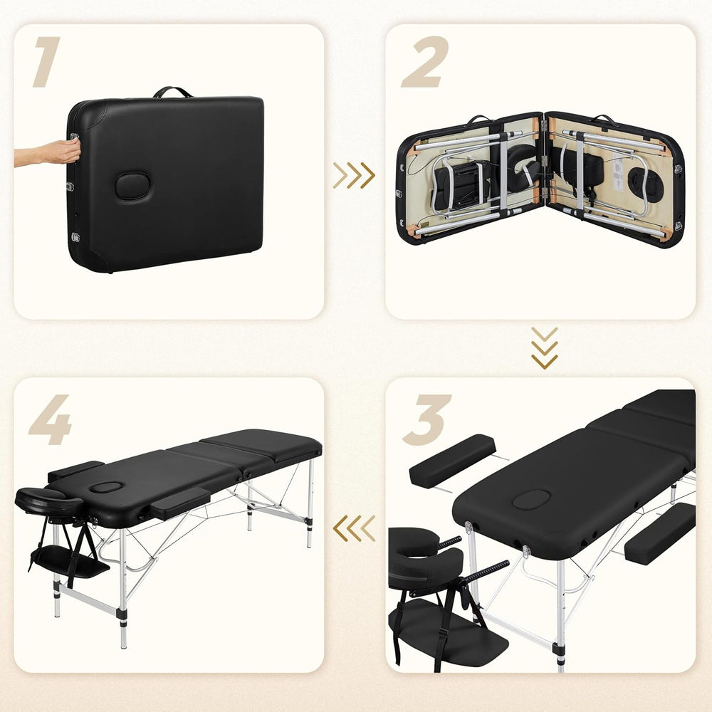 Yaheetech Aluminum Folding Massage Table with Stool Height Adjustable Black