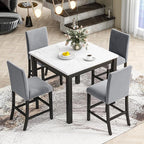 5 Pieces Dining Table Set with 35" Rectangle Faux Marble Top Table,Living Room Furniture W/ 4 Velvet-Upholstered Chairs,for Restaurant,Home Bistro,Gray