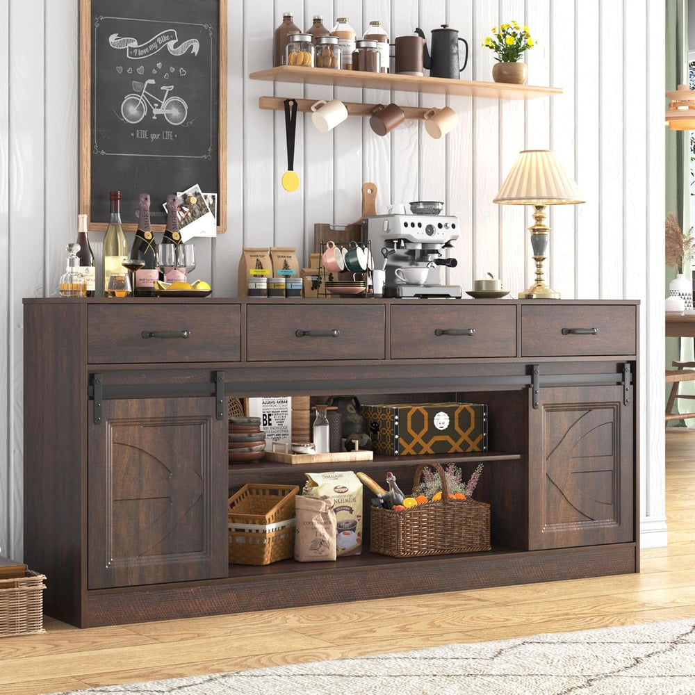 70” Large Buffet Sideboard Cabinet w/4 Drawer,Farmhouse Coffee Bar Cabinet Bu...