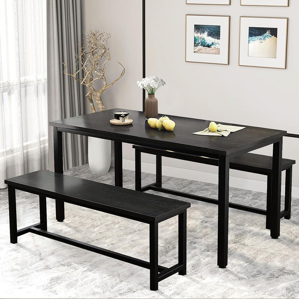 DKLGG Dining Table Set for 4, Wooden Kitchen Table with 2 Dining Bench | 47.2...