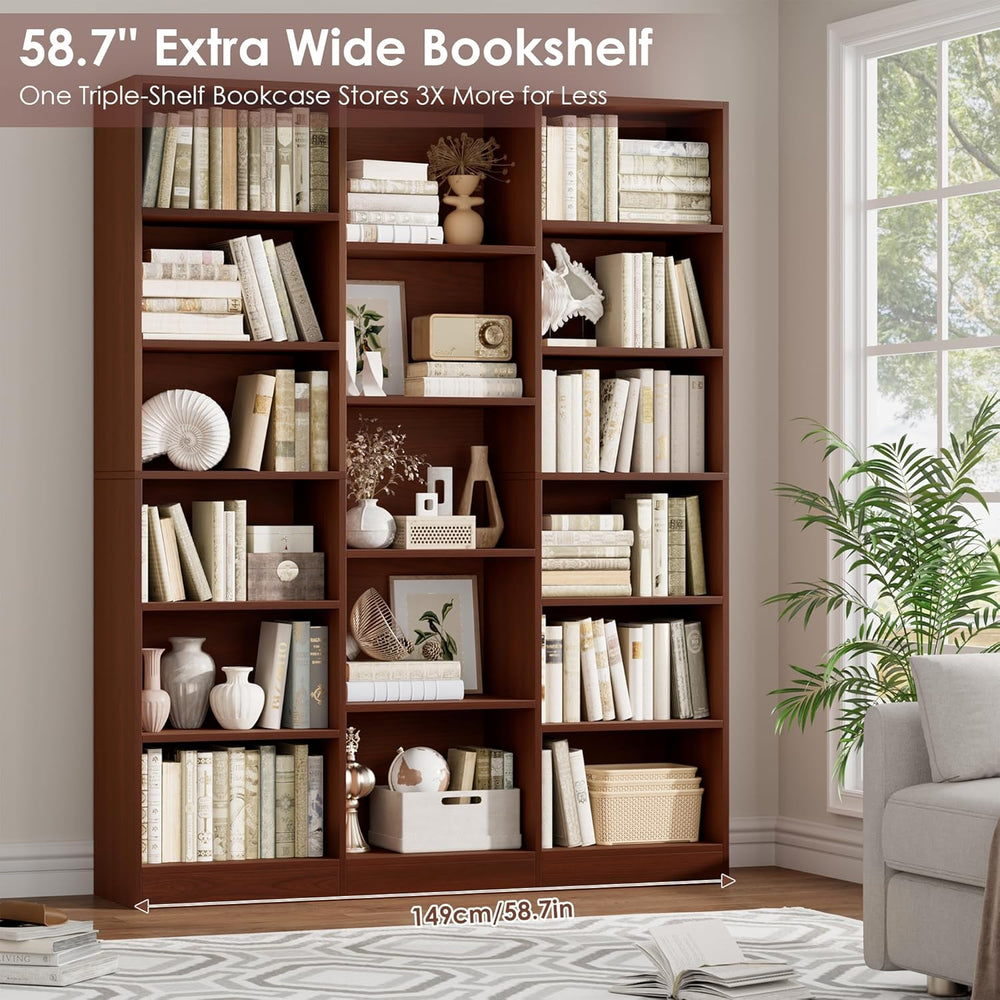 FACBOTALL Triple Wide Bookshelf, Large Bookshelf with 17 Display Shelves