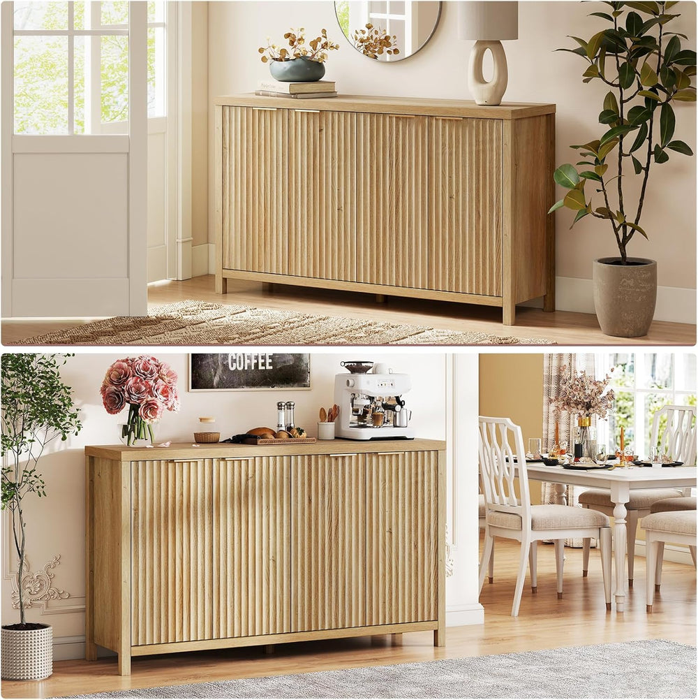 OAKHAM HOME Buffet Cabinet Fluted Sideboard 56" Accent Cabinet with Adju...