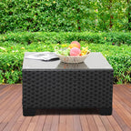 Rattaner Patio Furniture Wicker Coffee Table Outdoor Garden Square Side Table with Tempered Glass Top Black