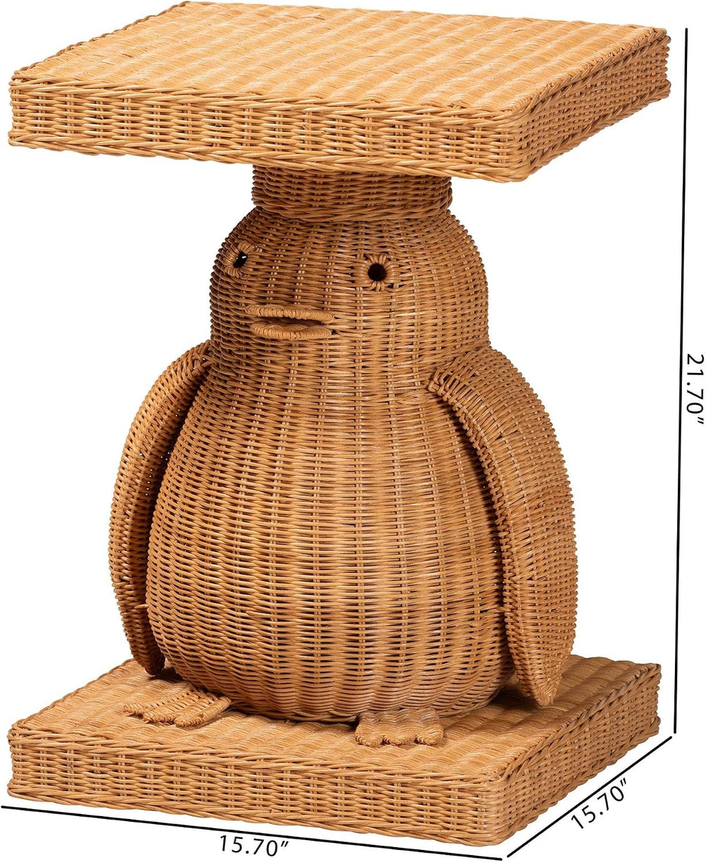 Bali & pari Pembroke Penguin End Table - Handwoven Rattan Sculptural Acce...