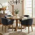 Mid Century Modern Upholstered Barrel Dining Chairs with Arms Set of 4, Farmhouse Linen Kitchen & Dining Room Chairs with Natural Hardwood Frame, 18" W Accent Chairs for Living Room Bedroom, Charcoal