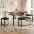4-Piece Dining Table Set for 4, Industrial Table with Bench & Stools | 4-Piece Dining Table Set for 4, Industrial Table with Bench & Stools