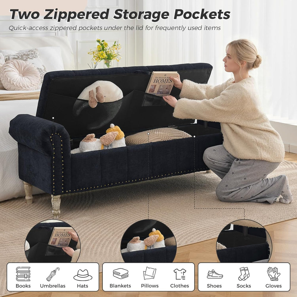 67" Storage Bench for Bedroom End of Bed King Size, Bedroom Bench with S...
