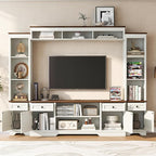 98.8" W Wall Unit Entertainment Center with Bookshelves for TVs up to 80", Modern TV Stand Media Console with Cabinets and Adjustable Shelves for Living Room (White+Walnut2)