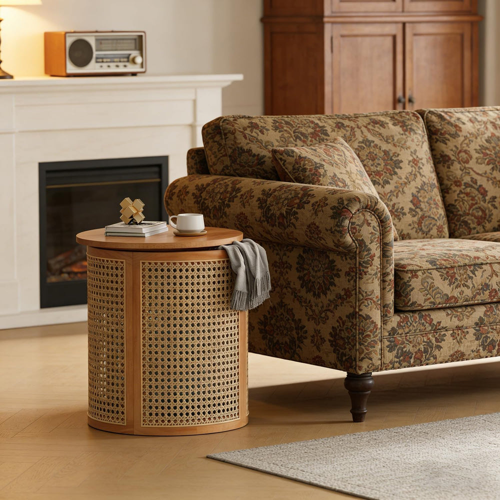 Hollow Woven Rattan Side Table, Round End Table for Living Room, Coffee Table...