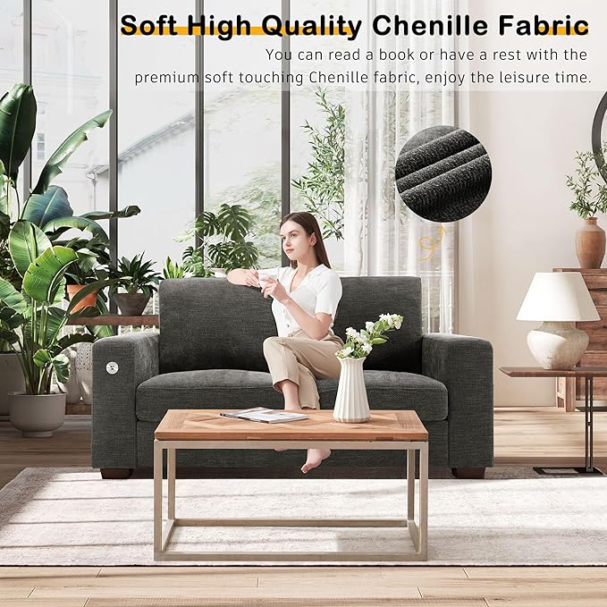 Hanherry 70" Sofa for Living Room, Modern Comfy Couch with Medium Firm Seat Cushion, Removable Cover,Wide Armrest,USB/Type-C Port,Chenille Fabric Couches for Small Space,Apartment
