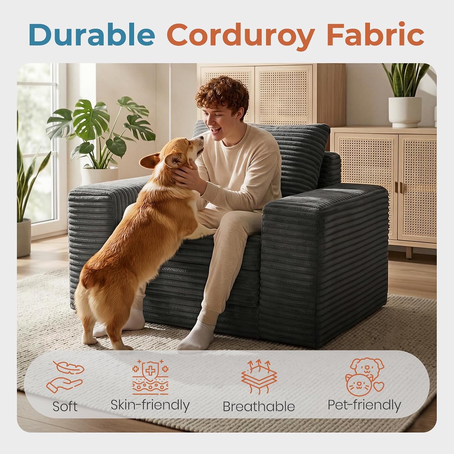 45" Boneless Sleeper Chair Bed, Fold Out Floor Sofa, Corduroy | Boneless Design, 2-in-1 Sleeper Chair, High-Density Foam, Soft Corduroy, No Assembly, Non-Slip Bottom